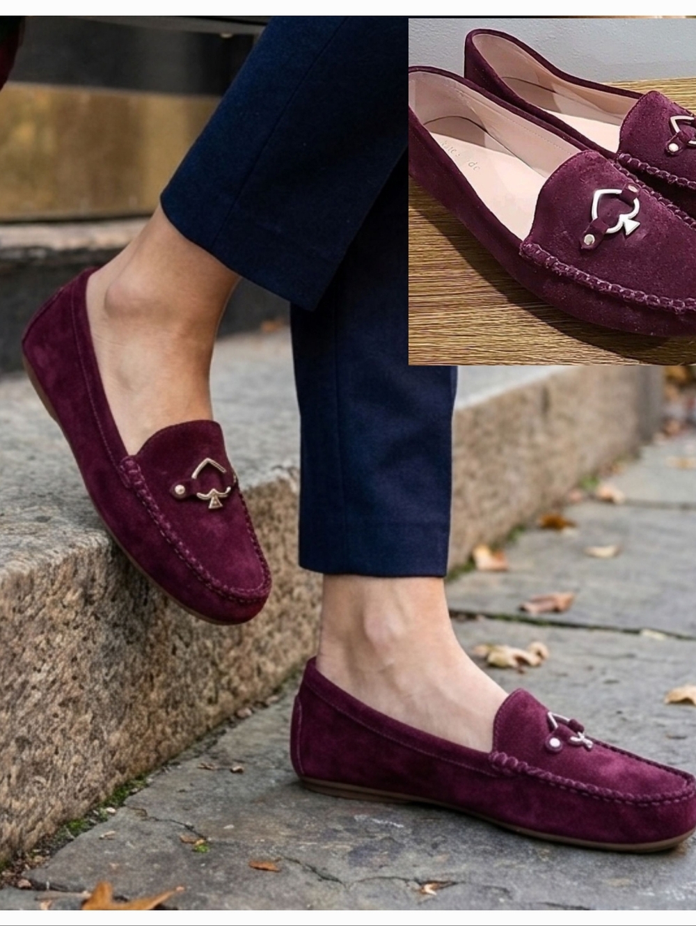 Kate Spade Burgundy Wine Suede Leather Moccasin Driving Loafers Shies  8.5M* (9)